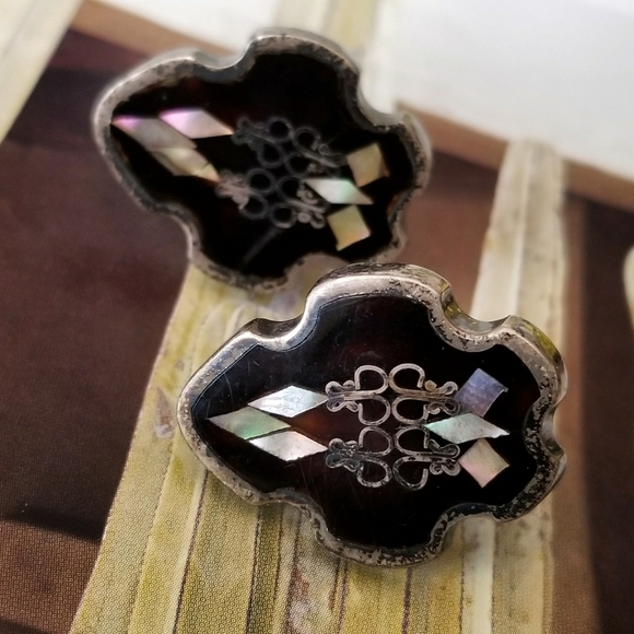Vintage Other - Relisted -Vintage Sterling Silver cuff links PGG black